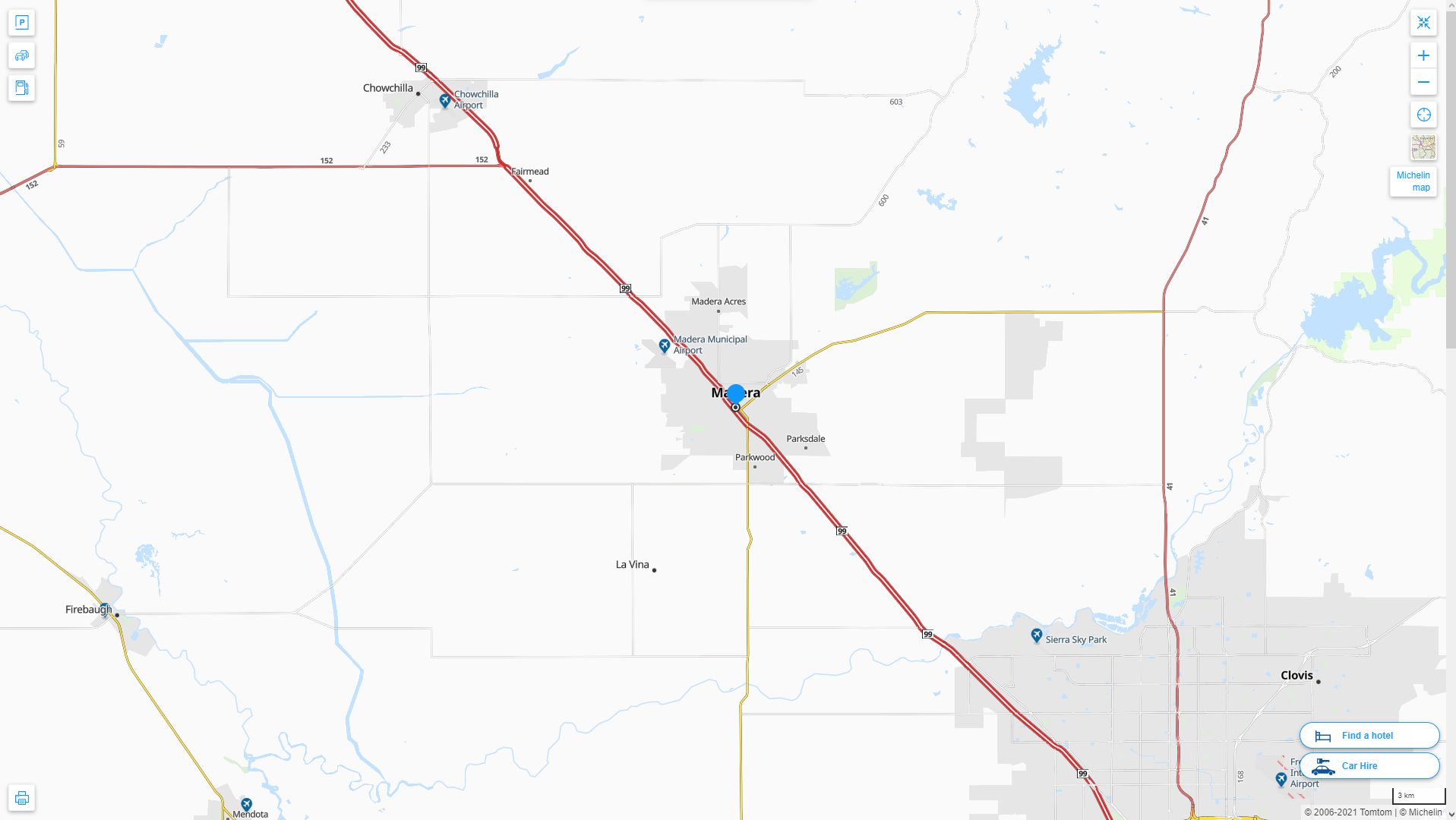 Madera California Highway and Road Map